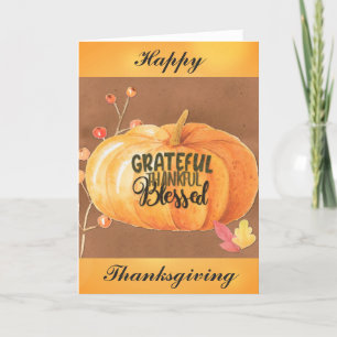 Thanksgiving Grateful Thankful Blessed Pumpkin Holiday Card