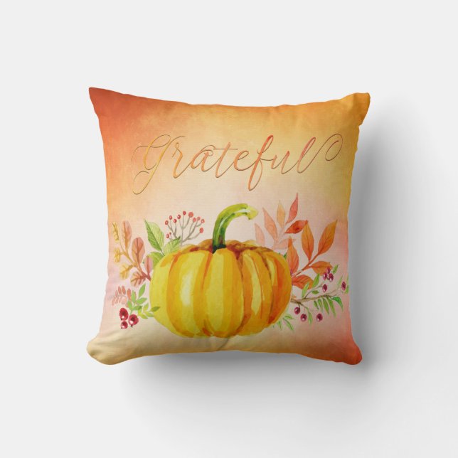 Thanksgiving "Grateful" Watercolors Cushion (Front)
