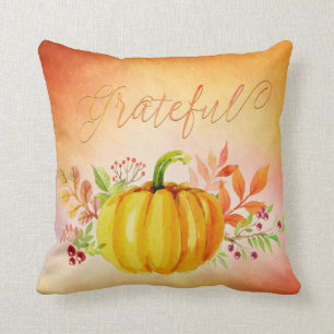 Thanksgiving "Grateful" Watercolors Cushion