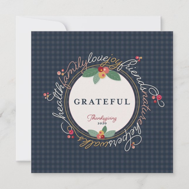 Thanksgiving Gratitude Wreath Inspirational Custom Holiday Card (Front)