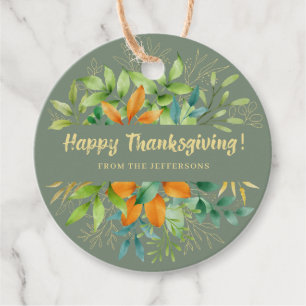 Thanksgiving Green Autumn Leaves Watercolor Fall Favour Tags
