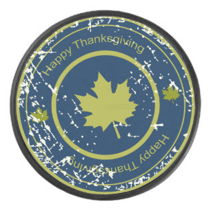 Thanksgiving Green  Maple Leaf, Ice Hockey Puck