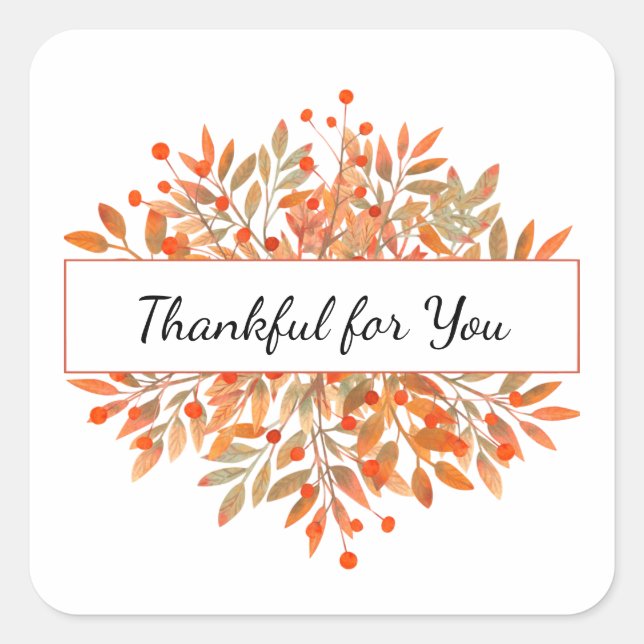 Thanksgiving Green Orange Fall Foliage Favour Square Sticker (Front)