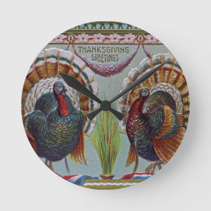 Thanksgiving Greetings 1906 Round Clock