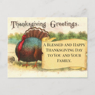 Thanksgiving Greetings Turkey Holiday Postcard