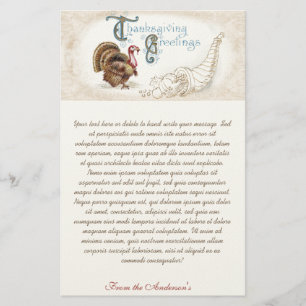 Thanksgiving Greetings  Vintage Turkey Stationery