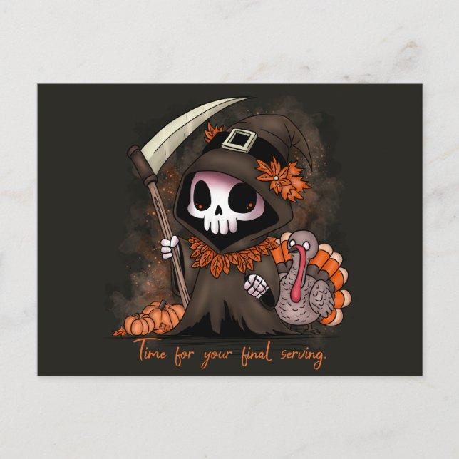 Thanksgiving Grim Reaper Holiday Postcard (Front)