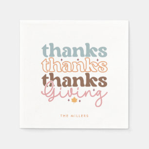 Thanksgiving groovy typography design napkin