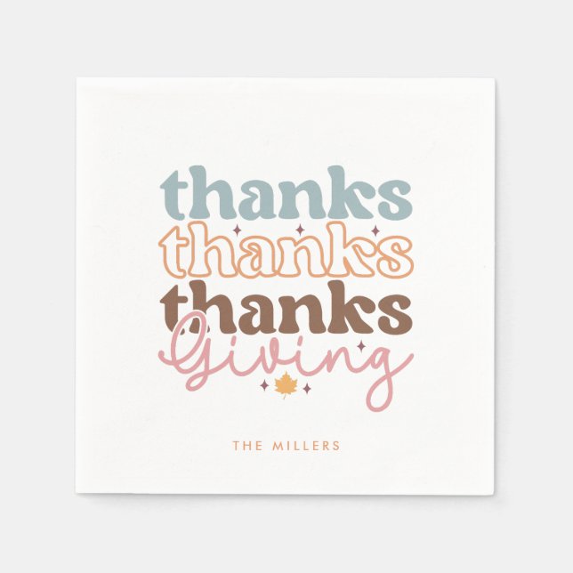 Thanksgiving groovy typography design napkin (Front)
