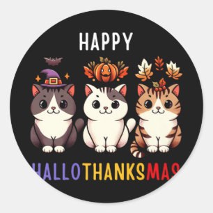 Thanksgiving Halloween Christmas Cats Happy Hallot Classic Round Sticker