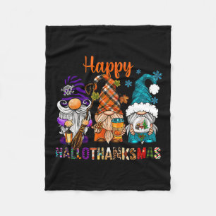 Thanksgiving Halloween Christmas Happy Hallothanks Fleece Blanket