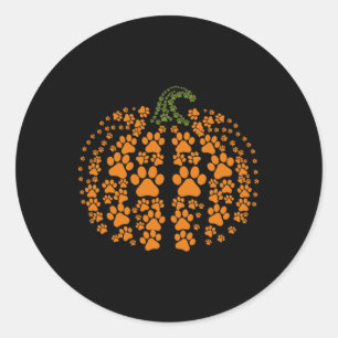 Thanksgiving Halloween Fall Cute Paws Pumpkin Pet Classic Round Sticker