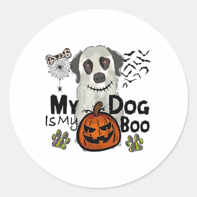Thanksgiving Halloween Fall My Dog Is My Boo Paw P Classic Round Sticker (Front)