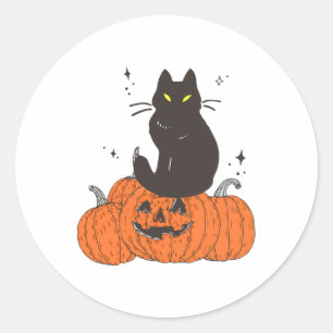 Thanksgiving Halloween Fall Spooky Cat With Pumpki Classic Round Sticker