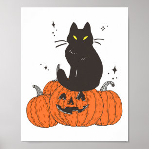 Thanksgiving Halloween Fall Spooky Cat With Pumpki Poster