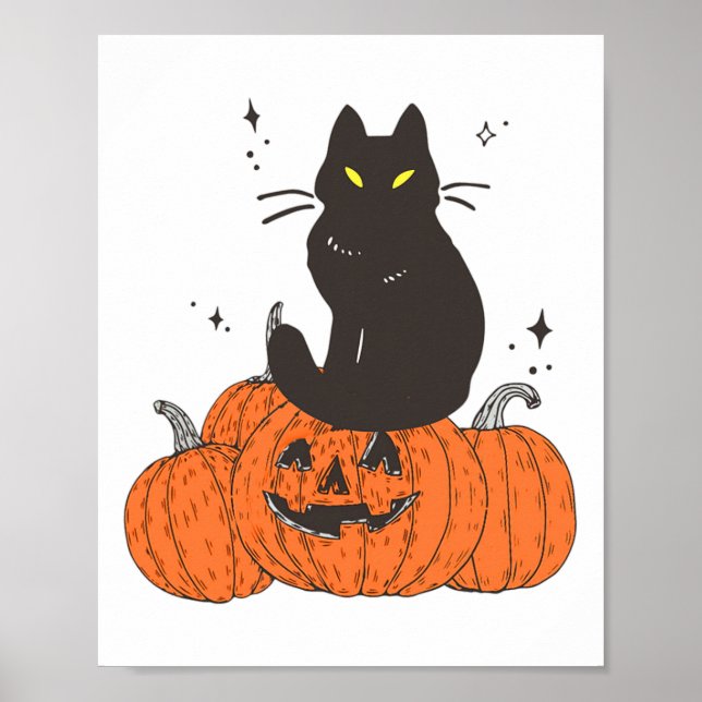 Thanksgiving Halloween Fall Spooky Cat With Pumpki Poster (Front)