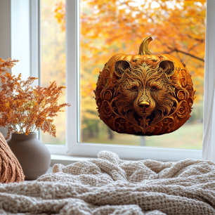 Thanksgiving Halloween Pumpkin Bear Carving Window Cling