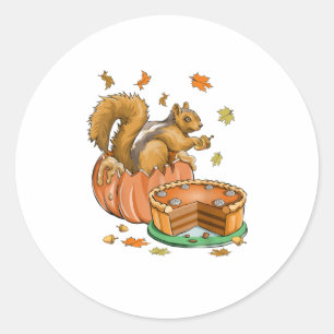 Thanksgiving Halloween Pumpkin Squirrel Funn Classic Round Sticker