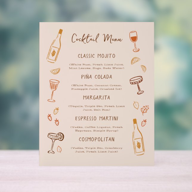 Thanksgiving Hand-Drawn Signature Cocktail Menu Acrylic Sign (Neutral)