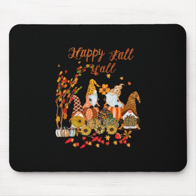 Thanksgiving Happy Fall Yall Gnome Leopard Mouse Mat (Front)