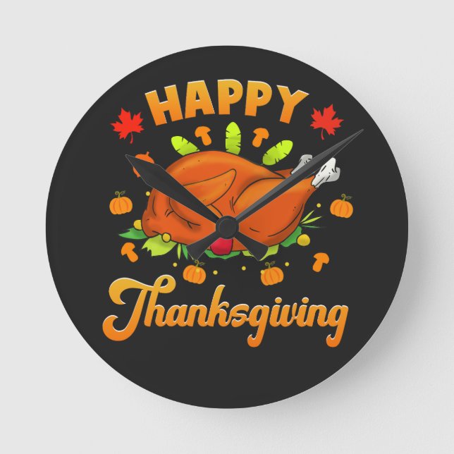 Thanksgiving - Happy Thanksgiving  Round Clock (Front)