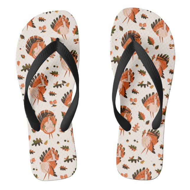 Thanksgiving Happy Turkey Day pattern gift Flip Flops (Footbed)