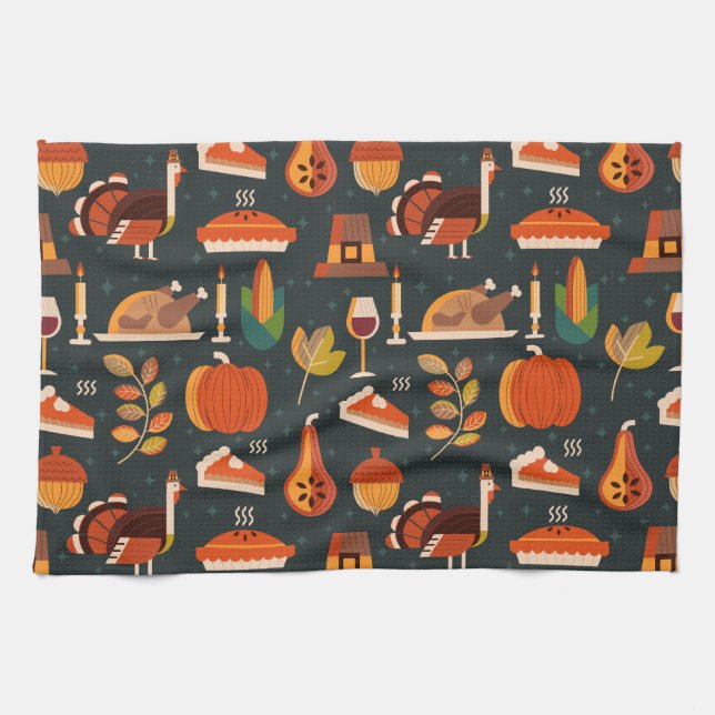 Thanksgiving Happy Turkey Day pattern gift Tea Towel (Horizontal)