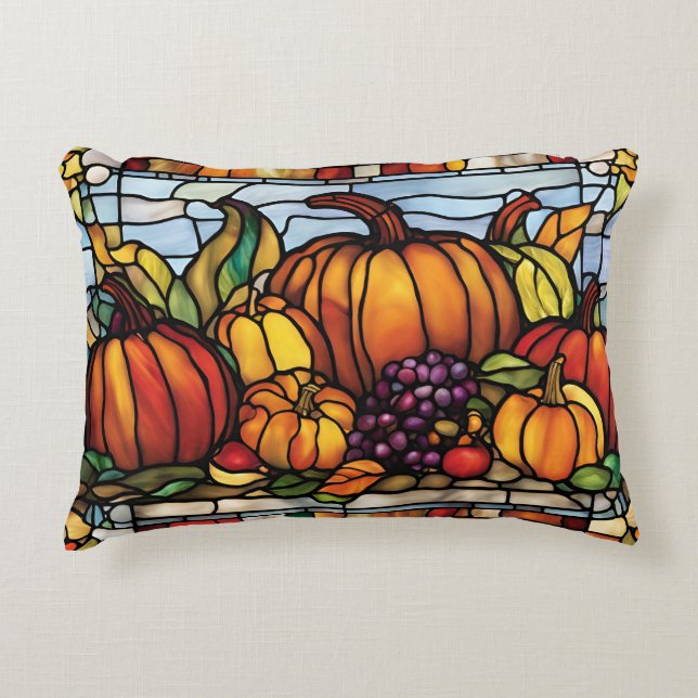 Thanksgiving Harvest, Decorative Stained Glass, Decorative Cushion (Front)