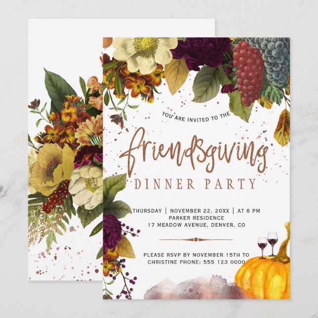 Thanksgiving harvest friendsgiving dinner party invitation (Front/Back)