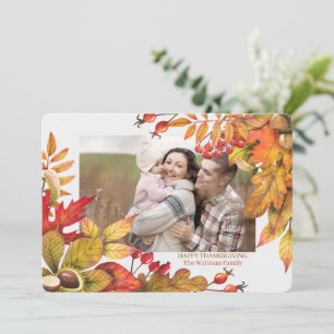 Thanksgiving Harvest Leaves Berries Horz Photo  Holiday Card