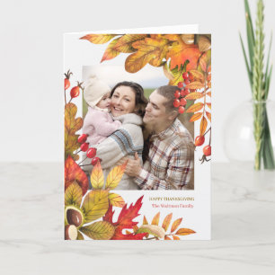 Thanksgiving Harvest Leaves Berries Vert Photo Holiday Card