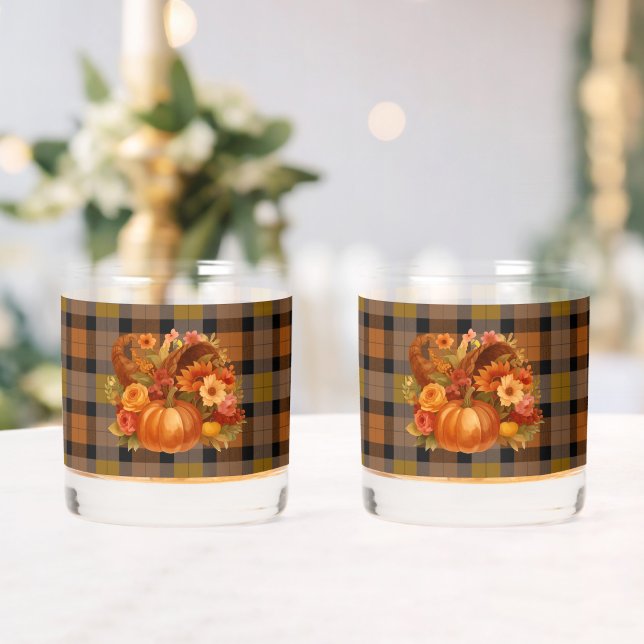 Thanksgiving Harvest Plaid  Whiskey Glass (Insitu (Wedding))