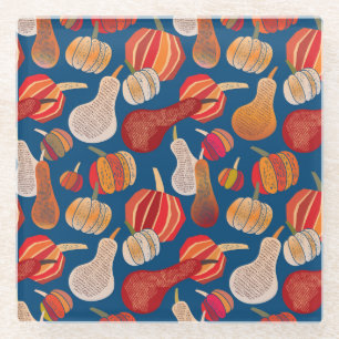 Thanksgiving Harvest: Pumpkin Vintage Art Glass Coaster