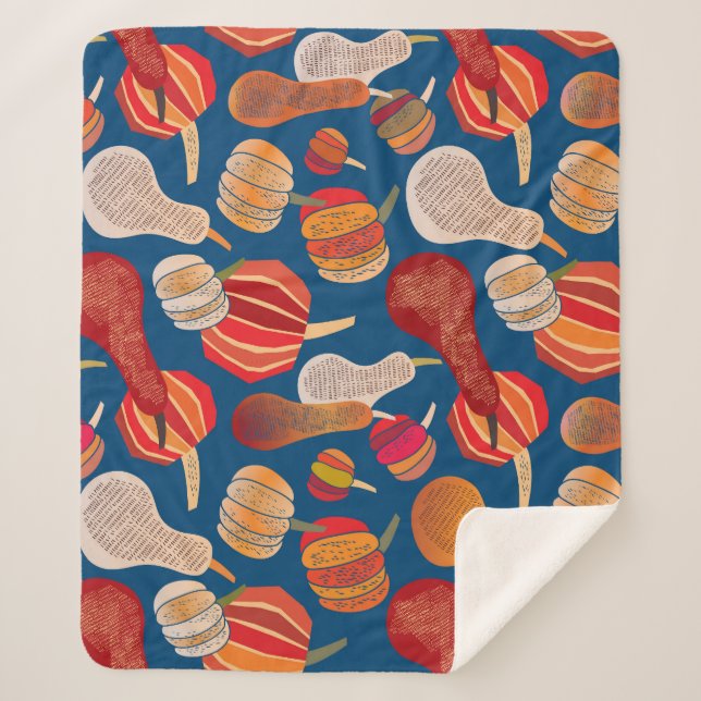 Thanksgiving Harvest: Pumpkin Vintage Art Sherpa Blanket (Front)