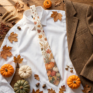 Thanksgiving Harvest Pumpkin Watercolor Autumn Men Tie