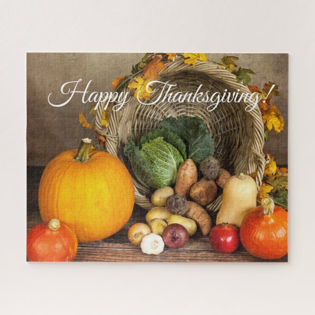 Thanksgiving harvest still life basket vegetables, jigsaw puzzle (Horizontal)