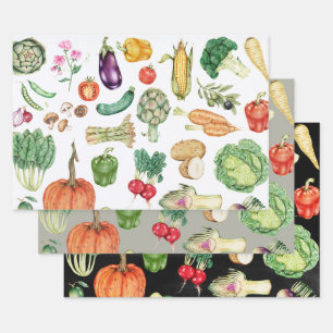 Thanksgiving Harvest Vegetables Colourful 3-piece Wrapping Paper Sheet