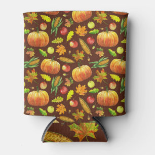 Thanksgiving harvest, watercolor seamless pattern. can cooler