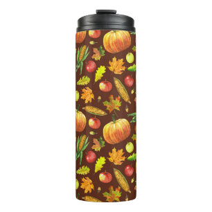 Thanksgiving harvest, watercolor seamless pattern. thermal tumbler