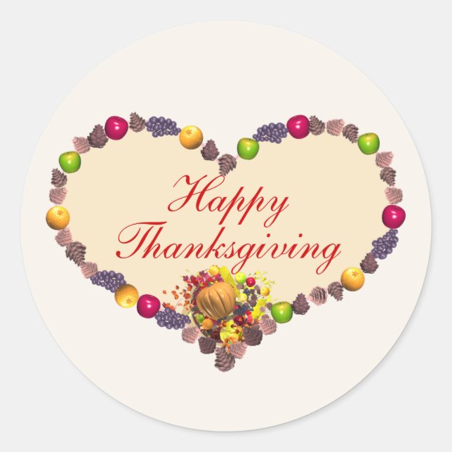 Thanksgiving Heart and Cornucopia Classic Round Sticker (Front)