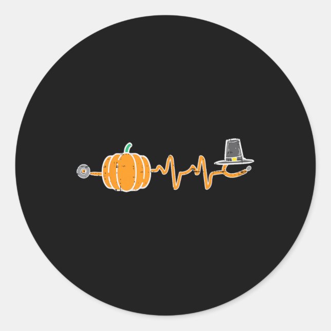Thanksgiving Heartbeat Pumpkin Stethoscope Fall Sc Classic Round Sticker (Front)
