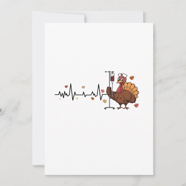 Thanksgiving Heartbeat Turkey Nurse Pulse Fall RN  Thank You Card (Front)
