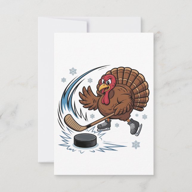 Thanksgiving Hockey Ice Hockey Turkey Gobbler Thank You Card (Front)