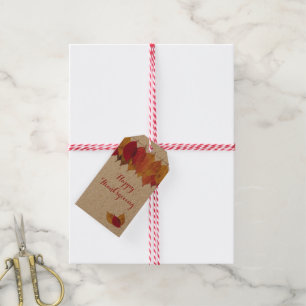 Thanksgiving Holiday Autumn Colourful Leaves Borde Gift Tags