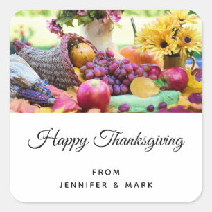 Thanksgiving Holiday Autumn Harvest Table Square Sticker