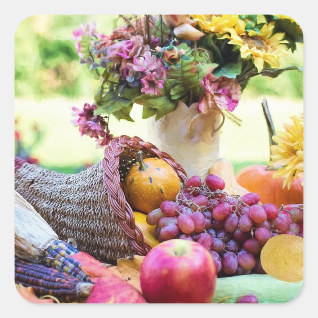 Thanksgiving Holiday Autumn Harvest Table Square Sticker (Front)