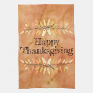 Thanksgiving Holiday Autumn Leaf Borders Custom Tea Towel