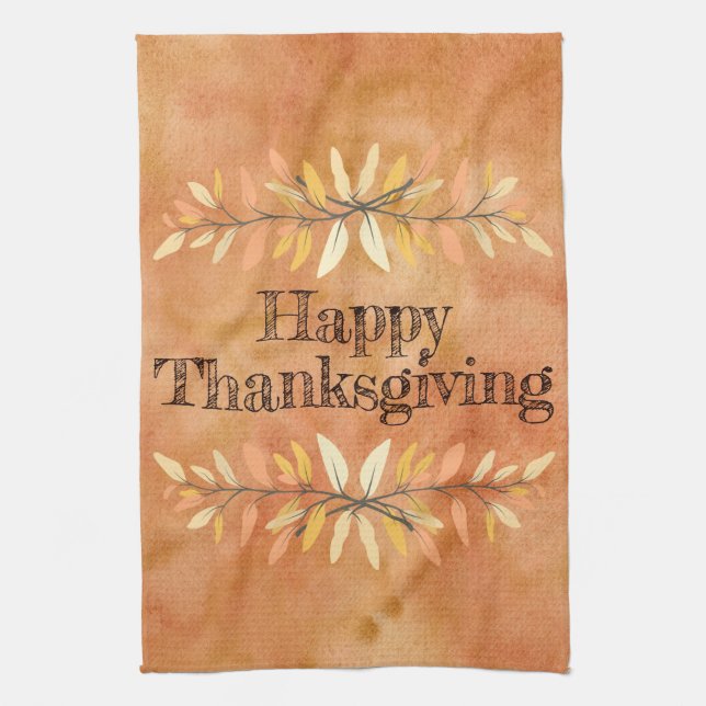 Thanksgiving Holiday Autumn Leaf Borders Custom Tea Towel (Vertical)