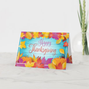 Thanksgiving Holiday Fall Gold Maple Leaves Wood Card