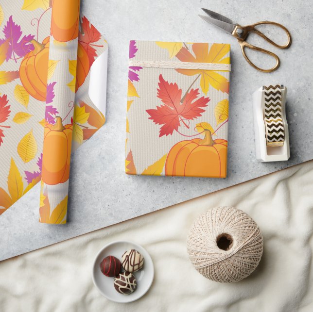 Thanksgiving Holiday Fall Maple Leaves RETRO decor Wrapping Paper (Crafts)